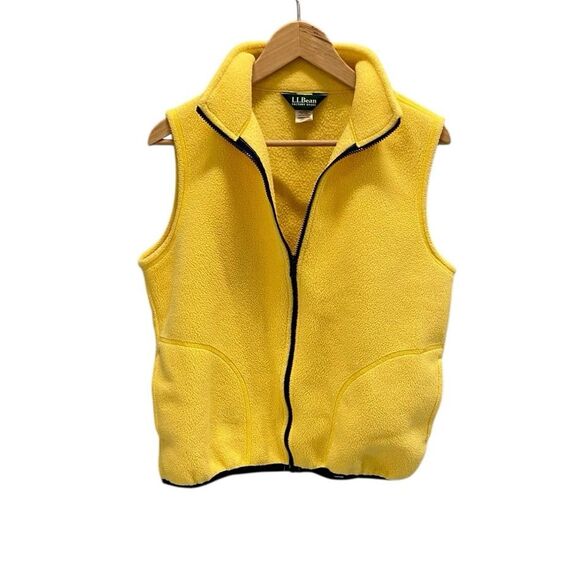 Vintage 90s L.L.Bean Bright Yellow Fleece Full Zip Vest Pockets Women’s Medium - Picture 3 of 12
